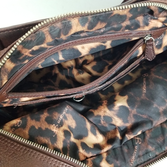 B. Makowsky Handbag Womens Brown Leather Satchel Shoulder Bag Purse Double Strap - Picture 12 of 16